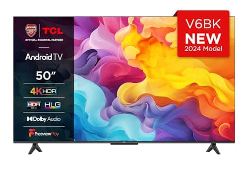 TCL 50V6BK 50-inch 4K Ultra HD, HDR TV, Smart TV Powered by Android TV (Dolby Audio, Voice Control, Compatible with Google Assistant, 2024 New Model)