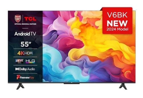 TCL 55V6BK 55-inch 4K Ultra HD, HDR TV, Smart TV Powered by Android TV (Dolby Audio, Voice Control, Compatible with Google Assistant, 2024 New Model)