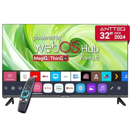 Antteq 32 Inch TV Smart WebOS TV MagiQ 32" with ThinQ AI, Voice Magic Remote, Airplay, Apple TV+, Netflix, Freeview, YouTube, WiFi, 2024 Black Televisions