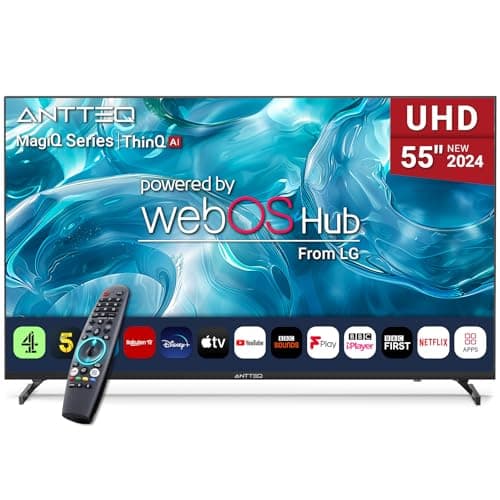 Antteq Smart TV 55 inch MagiQ 55" UHD 4K TV webOS, ThinQ AI MEMC Work with Alexa 2024 Black Television