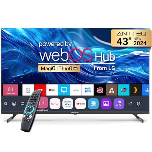 Antteq Smart TV 43 inch MagiQ 43" 4K UHD webOS TV, ThinQ AI MEMC Work with Alexa 2024 Black Television