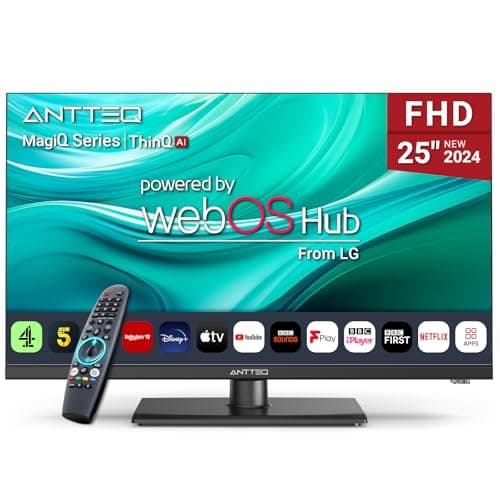 Antteq 25 Inch Smart TV, WebOS FHD TV MagiQ 25" with ThinQ AI Voice Magic Remote, BBC Freeview Netflix YouTube Airplay WiFi 2024 Black Televisions